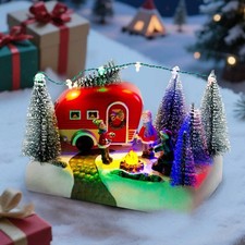 Christmas Village Scene Decoration Ice Skating Musical Moving Ornament Light Up