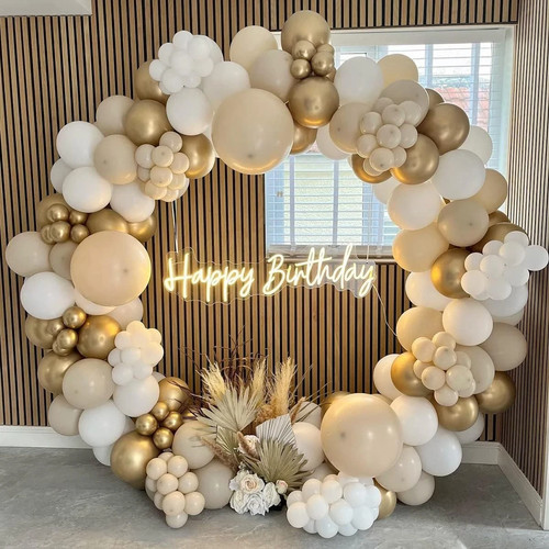 White gold balloons arch - white,