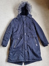 Girls Next Navy Winter Coat With Furry Hood And Lining Size 14 Years