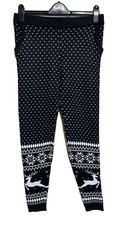 Black and White Reindeer Christmas Wool Leggings - Size M - Primark - Ladies