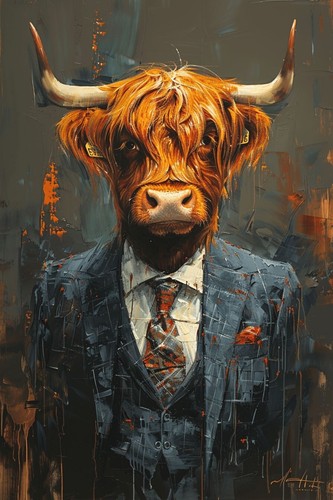 Highland cow wearing suit - cow,