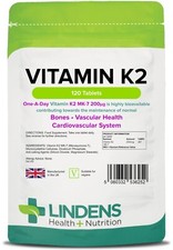 Vitamin K2 MK-7 200mcg x 120 Tablets; Bone & Cardiovascular Health; Lindens