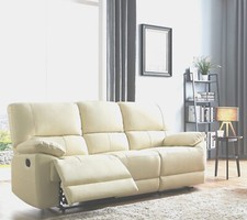 Cream Genuine Leather 3 Seater