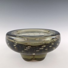 Whitefriars #9294 Twilight Grey Glass Controlled Bubble Lobed Bowl