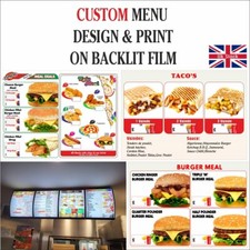 CUSTOM MENU DESIGN & PRINT ON BACKLIT FILM FOR LIGHT BOXES A1,A2,A3 & CURVED BOX