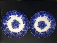 ALFRED MEAKIN  PAIR OF LOVELY ORMONDE 9" FLOW BLUE SEMI PORCELAIN PLATES