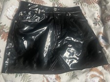 Topshop Black Patent Vinyl Pvc Goth Fetish Festival Mini Skirt 8 Petite