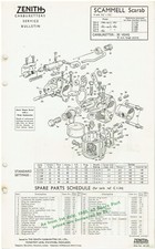 SCAMMELL SCARAB MH3 MH6 : ZENITH 30 VEHG CARBURETTER SERVICE BULLETIN/PARTS LIST