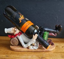 Vintage Drunken French Chef Resin Wine Bottle Holder with pet dog