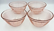 4 VTG Federal Glass B-10 Pink Depression 5 1/4” Mixing Cereal Bowls Ribbed Swirl