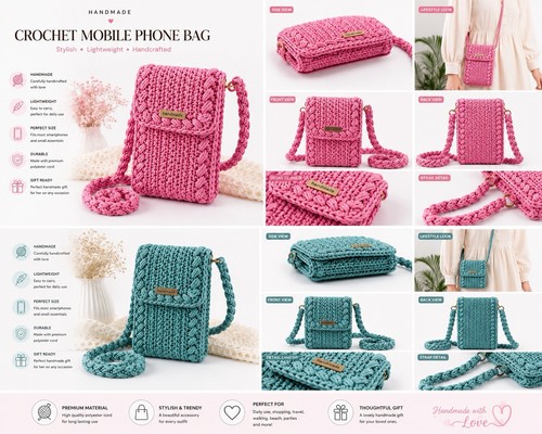 Handmade crocheted phone bag - crocheted,