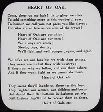Glass Magic Lantern Slide HEART OF OAK SONG WORDS C1910 