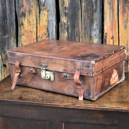 Antique brown leather suitcase - brown,