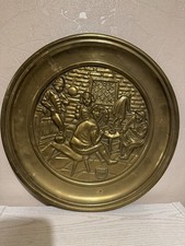 Vintage Peerage Brass Decorative Embossed Plate Charger Pub Scene 14” (J)