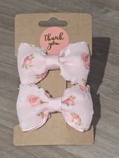 Handmade light pink Grosgrain And Voile Floral Ribbon Hair Clips measuring 6x3cm