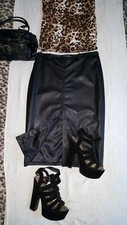 Black Faux leather pencil skirt.