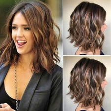 Womens Bob Short Curly Wavy Natural Hair Wigs Ombre Brown Fashion Cosplay Wig 