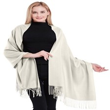Cream 100% Cashmere Shawl Pashmina Scarf Wrap Stole Throw Hand Made in Nepal NEW