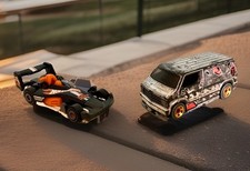 Hot Wheels HW 4 Trac HW Race Team Car & Dodge Custom 77’ Van Die-Cast Toy Cars