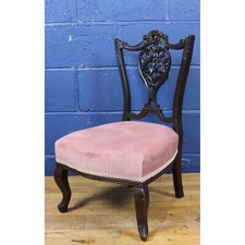 A Victorian Carved Walnut Nursing/Side Chair Reupholstered in Pink Velvet
