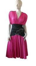 Vintage Gina Bacconi cerise pink/black Empire Line party/prom dress UK10/12 VGC