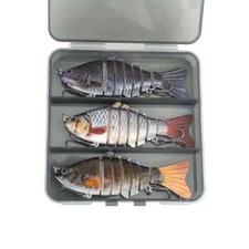 3 x Fishing Large lure Multi Jointed Realistic Pike Predator + storage box