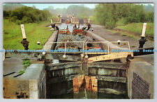 R737783 Britain Inland Waterways Pair of Narrow Boats Descending the Stockton Fi