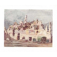 WW1 Ruined Houses in Fener, Italy - Vintage Print 1920
