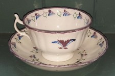 Pretty Victorian Sunderland Lustre Ware Hand Painted Cup & Saucer 1840+