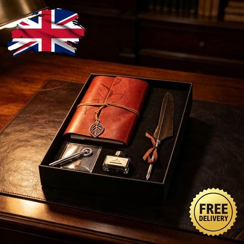 Vintage brown quill journal - brown, &