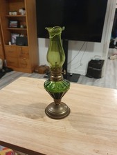 Vintage Green Glass Oil Lamp