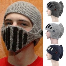 Knight Helmet Hat with Mask Knitted Roman Knight Cap Outdoor Creative Headgear