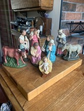 Vintage 1950s West German Christmas Chalkware Nativity Set of 9 Figures 