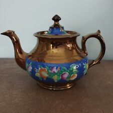 Antique Victorian Staffordshire Teapot - Copper Lustre With Floral Decoration