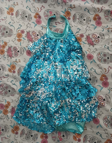 Girls blue sequin halterneck - girls,