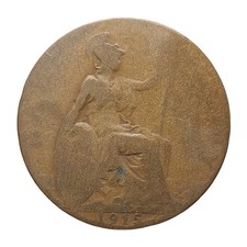 1915 UK ½ Penny • King George V • Britannia Design • Bronze Coin Z3298