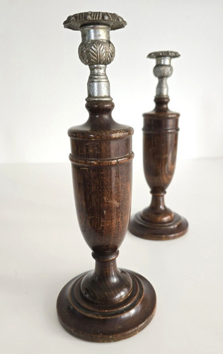 Pair vintage turned wood - pair,