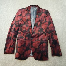 Harry Brown Men Jacket 34R Black Red Floral Velvet Tuxedo Smoking Blazer Dinner