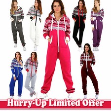 WOMEN'S 1ONESIE AZTEC PRINT ZIP ALL IN ONE HOODED LADIES JUMPSUIT