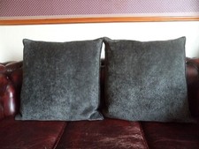 2 Extra Large 24" Square Feather Filled Cushions Dark Grey Figured Dralon Velvet