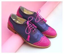 Women's Formal Shoes Blue and Pink Leather Oxford Lace up Brogue