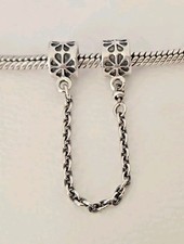 Genuine Pandora Bracelet Safety Chain - Silver Daisy Flower Design S925 ALE 
