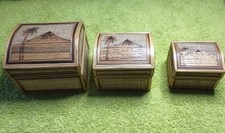 Vintage Bamboo Wooden Nesting Boxes Set of 3.