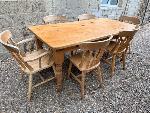 Farmhouse pine table - table, chairs