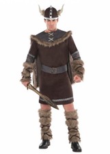 Mens Viking Warrior Adult Fancy Dress Historical Middle Ages Costume Brown