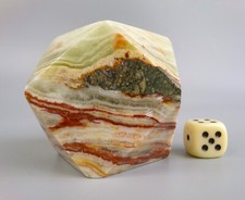 Geometric Onyx Stone Paperweight. 1950's vintage. Green & red. 7cm diameter