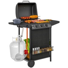 Outsunny 4 Burner Gas Barbecue Grill Portable Gas BBQ Grill with Lid, Black