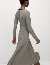 Marks & Spencer Womens Black Viscose Midi A line Striped Dress - M&S