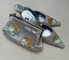 Farfalla silver beaded wedding shoes  size 36 with matching bag (uk 3.5)