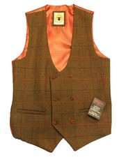 Marc Darcy Brown Nelson 36R Tweed Double Breasted Waistcoat